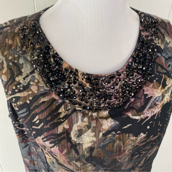 Teri Jon Jacquard Sleeveless Pencil Dress Embellished Jewel Neckline Metallic 16 - Picture 5 of 13